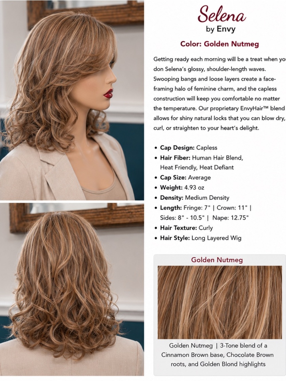 Selena by Envy- Human hair blend-in Golden Nutmeg